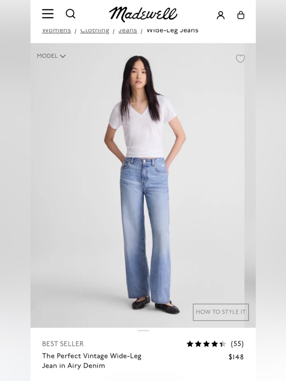 Madewell Perfect Vintage Wide Leg Jean in Airy Denim